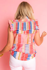 Load image into Gallery viewer, Multicolour Stripe Smocked Ruffle Sleeveless Stand Neck Blouse
