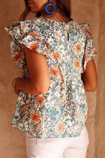 Load image into Gallery viewer, Multicolor Boho Floral Print Ruffled Sleeve Blouse
