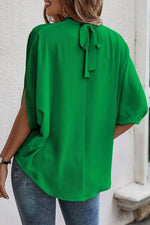 Load image into Gallery viewer, Bright Green Solid Color Batwing Sleeve Knotted Blouse
