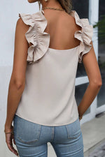 Load image into Gallery viewer, Oatmeal Solid Ruffle Trim Sleeveless Blouse
