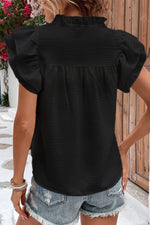Load image into Gallery viewer, White Basic Textured Tiered Ruffle Sleeve Blouse for Women
