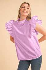 Load image into Gallery viewer, Bright Pink Solid Scalloped Ruffle Sleeve Blouse
