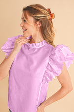 Load image into Gallery viewer, Bright Pink Solid Scalloped Ruffle Sleeve Blouse
