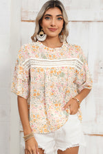 Load image into Gallery viewer, Multicolor Floral Print Wide Batwing Sleeves Blouse
