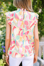 Load image into Gallery viewer, Yellow Abstract Print Sleeveless Smocked Blouse
