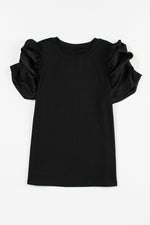 Load image into Gallery viewer, Black Ruched Puff Sleeve Solid Color Blouse
