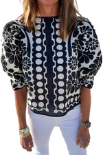 Load image into Gallery viewer, Black Floral Print Button-up Puff Sleeve Blouse
