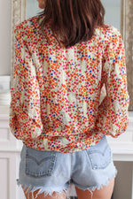Load image into Gallery viewer, Multicolor Floral Print Boho Button Up Lantern Sleeve Blouse
