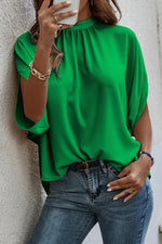 Load image into Gallery viewer, Bright Green Solid Color Batwing Sleeve Knotted Blouse
