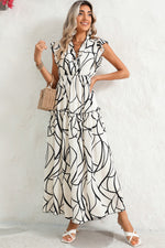 Load image into Gallery viewer, White Abstract Print V Neck Ruffle Maxi Dress
