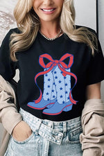 Load image into Gallery viewer, Red Star Boots Bow Knot Graphic Crew Neck T Shirt
