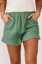 Load image into Gallery viewer, Green Casual Pocketed Ruffle High Waisted Shorts
