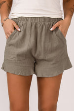 Load image into Gallery viewer, Green Casual Pocketed Ruffle High Waisted Shorts
