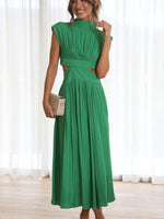 Load image into Gallery viewer, Cutout Mock Neck Sleeveless Ruched Dress
