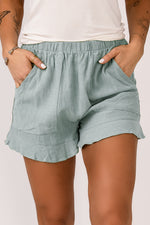 Load image into Gallery viewer, Green Casual Pocketed Ruffle High Waisted Shorts
