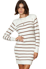 Load image into Gallery viewer, Stripe Button Ribbed Detail Short Sweater Dress
