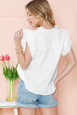 Load image into Gallery viewer, White Basic Textured Tiered Ruffle Sleeve Blouse for Women
