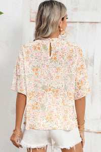 Multicolor Floral Print Wide Batwing Sleeves Blouse