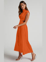 Load image into Gallery viewer, Cutout Mock Neck Sleeveless Ruched Dress
