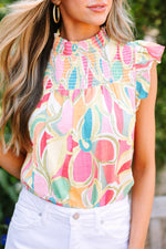 Load image into Gallery viewer, Yellow Abstract Print Sleeveless Smocked Blouse
