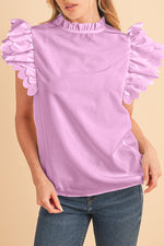 Load image into Gallery viewer, Bright Pink Solid Scalloped Ruffle Sleeve Blouse
