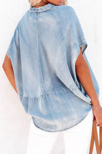 Load image into Gallery viewer, Notched Short Sleeve Denim Top
