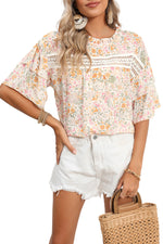 Load image into Gallery viewer, Multicolor Floral Print Wide Batwing Sleeves Blouse
