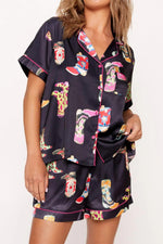 Load image into Gallery viewer, Black Boots Print Button-up Shirt and Shorts Pajama Set
