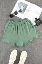 Load image into Gallery viewer, Green Casual Pocketed Ruffle High Waisted Shorts
