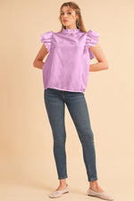 Load image into Gallery viewer, Bright Pink Solid Scalloped Ruffle Sleeve Blouse
