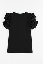 Load image into Gallery viewer, Black Ruched Puff Sleeve Solid Color Blouse
