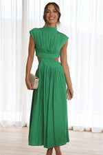 Load image into Gallery viewer, Cutout Mock Neck Sleeveless Ruched Dress
