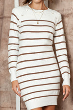 Load image into Gallery viewer, Stripe Button Ribbed Detail Short Sweater Dress
