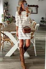 Load image into Gallery viewer, Stripe Button Ribbed Detail Short Sweater Dress
