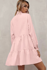 Load image into Gallery viewer, Pink Casual Stand V Neck Short Frill Dress
