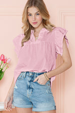 Load image into Gallery viewer, White Basic Textured Tiered Ruffle Sleeve Blouse for Women
