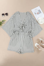 Load image into Gallery viewer, Tied Striped Three-Quarter Sleeve Romper
