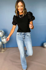 Load image into Gallery viewer, Black Ruched Puff Sleeve Solid Color Blouse
