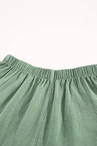 Green Casual Pocketed Ruffle High Waisted Shorts