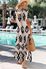 Load image into Gallery viewer, Black Abstract Print Split Maxi Cover Up
