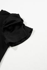 Load image into Gallery viewer, Black Ruched Puff Sleeve Solid Color Blouse
