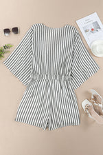 Load image into Gallery viewer, Tied Striped Three-Quarter Sleeve Romper
