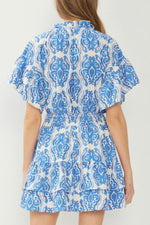 Load image into Gallery viewer, Ashleigh Blue Abstract Print Smocked Waist Tiered Mini Dress
