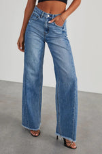 Load image into Gallery viewer, Raw Hem Wide Leg Jeans with Pockets
