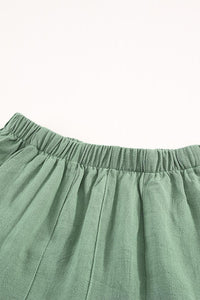 Green Casual Pocketed Ruffle High Waisted Shorts