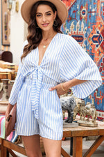 Load image into Gallery viewer, Tied Striped Three-Quarter Sleeve Romper
