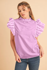 Load image into Gallery viewer, Bright Pink Solid Scalloped Ruffle Sleeve Blouse
