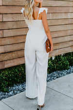 Load image into Gallery viewer, White Smocked Ruffle Strap Pocket Wide Leg Jumpsuit
