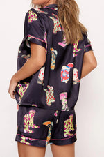 Load image into Gallery viewer, Black Boots Print Button-up Shirt and Shorts Pajama Set
