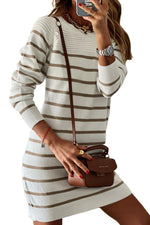 Load image into Gallery viewer, Stripe Button Ribbed Detail Short Sweater Dress
